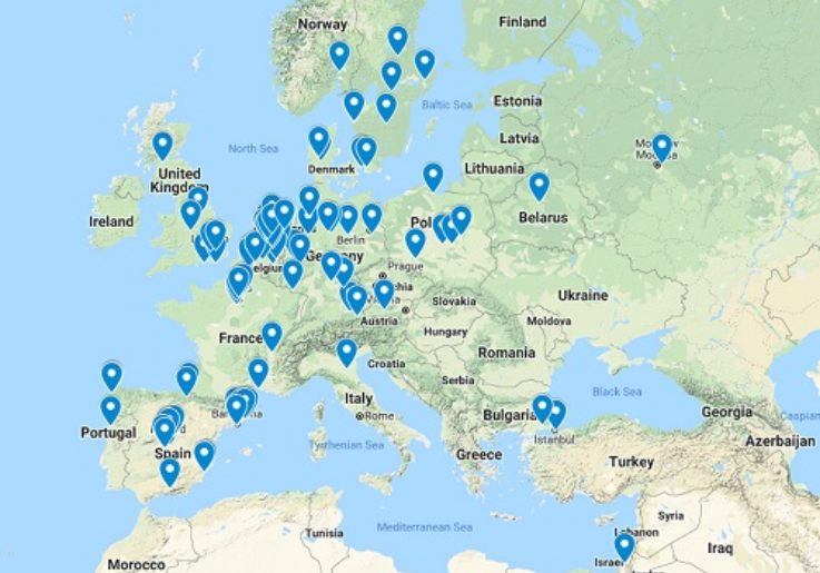 Eurosort Sorter installations highlighted with markers in: Netherlands, map